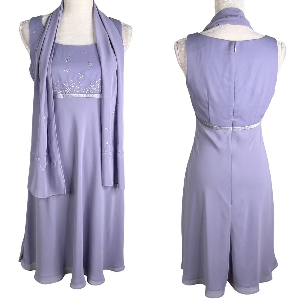 Vintage Phoebe Dress 6 Purple Chiffon Sleeveless Scarf